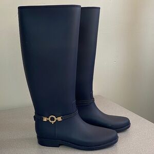 Navy Skye Harness Rain boot with Gold Detail